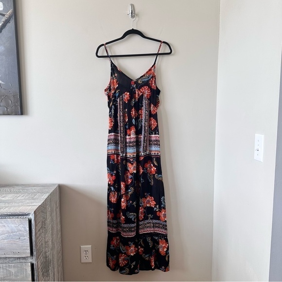 PATRONS Of Peace-Dark Floral Tie Back Maxi Summer Dress (Size:XS) - Picture 1 of 11
